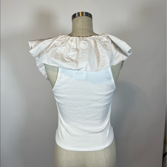 New ZARA white oversize ruffle collar crop top M - Picture 3 of 4